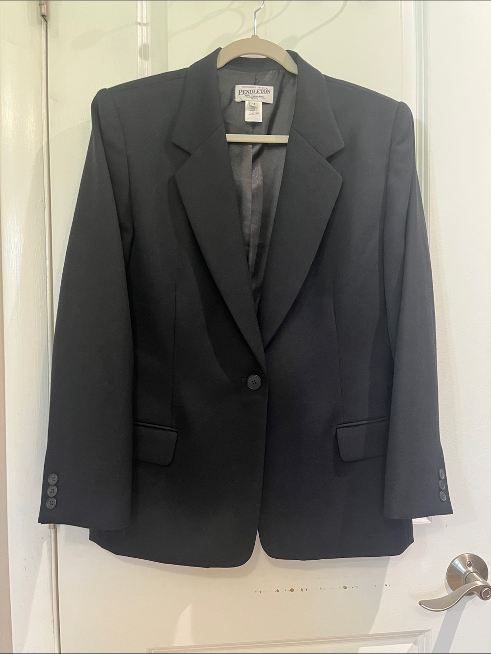 Pendleton Vintage Virgin Wool Gabardine Blazer Single Button Black Sz 14 Petite